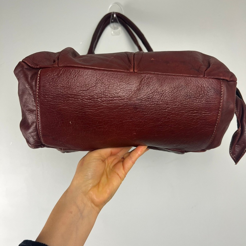 Brown Leather Hobo Shoulder Bag Pleated Slouchy Tote Boho Y2k Academia Retro - Picture 9 of 14
